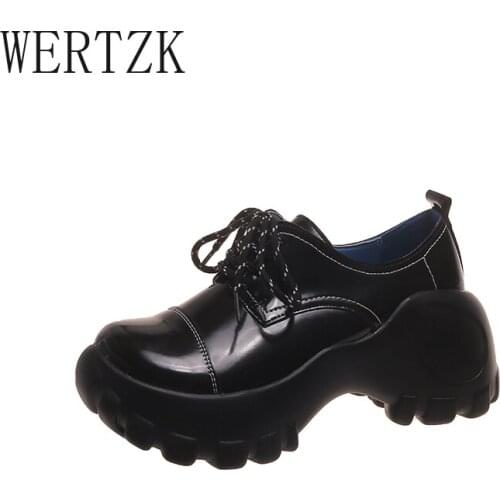 2021 New Brand Style Black Lace-Up Falt Platform Women Shoes Cow Leather Round Toe Thick Bottom Spring Fall Casual Shoes 35-40