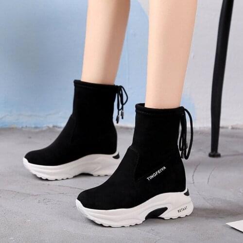 2021 Autumn Ankle Boots Woman Casual Elevator Wedge Platform Sneakers Suede Leather Breathable Short Boots Women Winter Boots