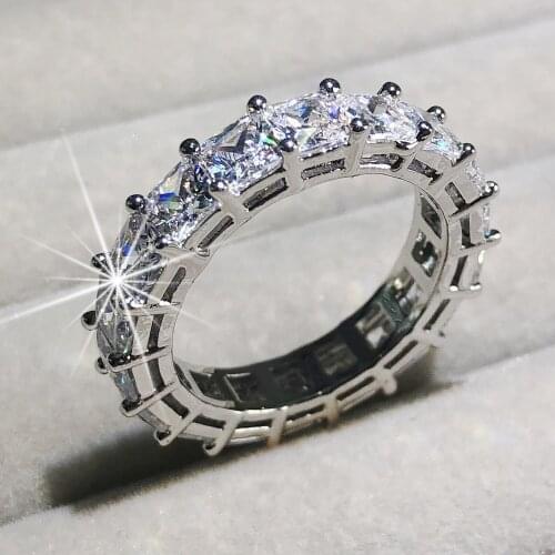 925 SILVER ENGAGEMENT WEDDING Rings FOR WOMEN PAVE SETTING FULL Princess-cut stone Simulated Diamond ETERNITY BAND RING SET