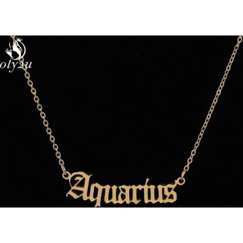 Stainless Steel Font Horoscope Birth Star Sign Necklace for Women Gothic 12 Zodiac Astrology Necklaces Pendants Gifts for Her