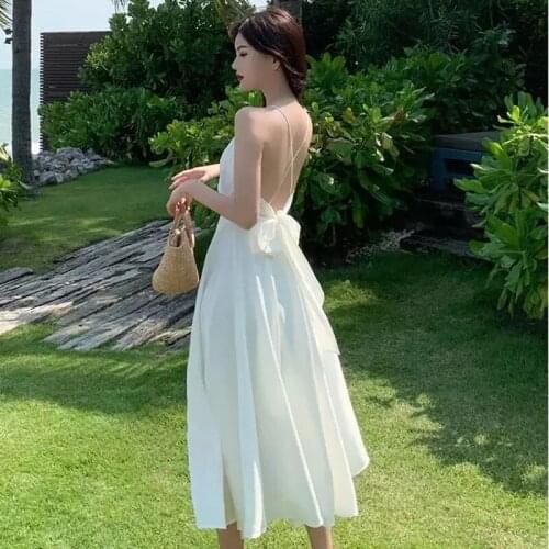 Vestidos vacation beach seaside casual dress 2021 summer new fashion temperament strapless white dress robe longue платье