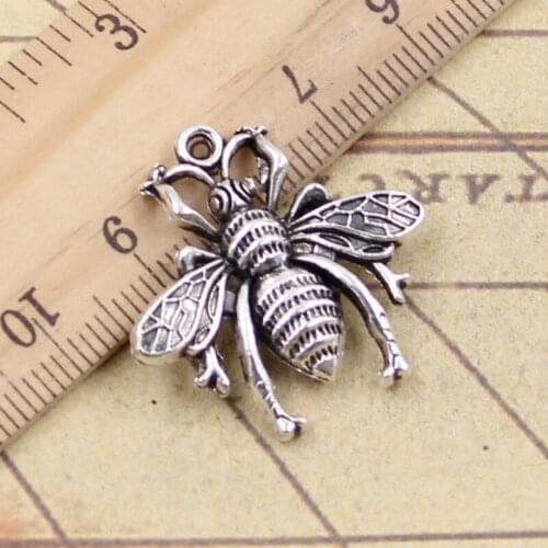 12pcs Charms Honeybee Bee Hornet Honey 26x25mm Antique Silver Color Pendants Making DIY Handmade Tibetan Finding Jewelry