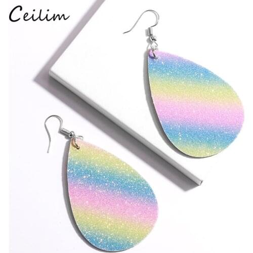2020 Trendy Glitter Leather Water Drop Earrings for Women Fashion Big Leaf Long Teardrop Earring Summer Statement Jewelry