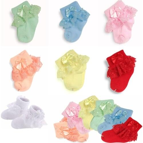 4Pair/lot New lace bow short socks newborn baby socks