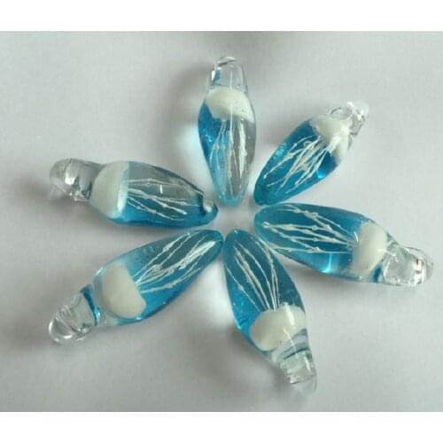 FREE SHIPPING 6 PCS handcraft Jellyfish Hand Blown WHITE SEA LIFE JELLY FISH BLUE GLASS PENDANT NEW