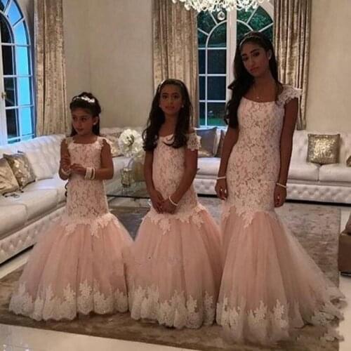 Free Shipping Lace Floor Length Kids Formal Wear Tulle Mermaid 2019 Cute Little Girl Dresses Popular Flower Girl Dresses