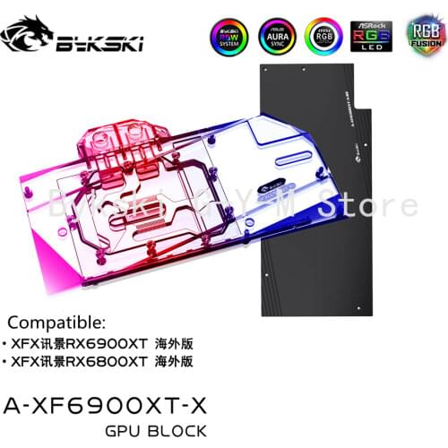 Bykski GPU Water Block For XFX RX 6900 6800 XT Video Cards Overseas Version,VGA Cooler 5V/ARGB 12V/RGB MB SYNC A-XF6900XT-X