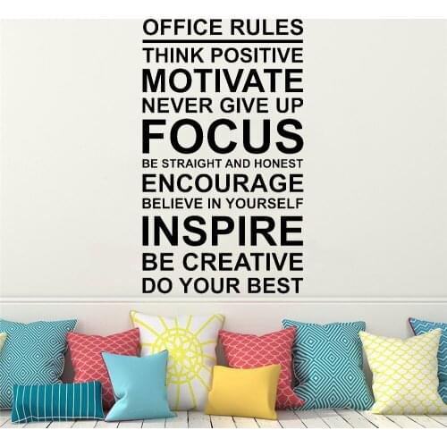 Business Decoration Work Motivation Quote Sign Office Rules Wall Poster Decal Think Positive Focus Team Vinyl Sticker Art