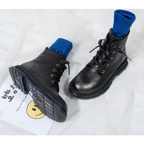 Children Boots Girls Martin Boots Winter Fashion Leather Kids Ankle Shoes Warm Sneakers Boys Motorcycle Boots Waterproof Flats