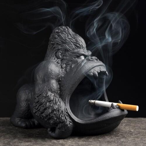 Ceramic Ashtray Creative Chimpanzee Sculpture Desktop Decoration Multifunctional Storage Box Big Ashtray Gift for Boyfriend