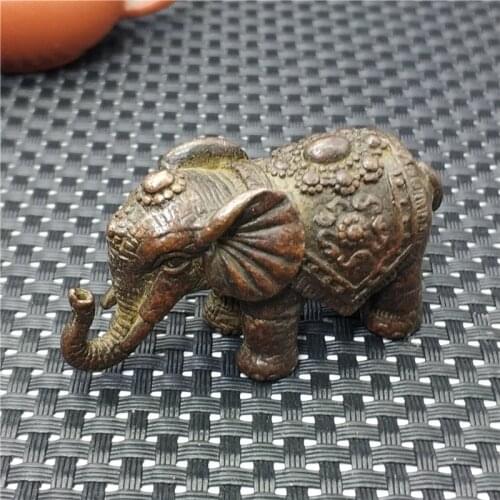 Collection Chinese Pure Copper Auspicious Animal Statue Tea Pet Elephant Home Decoration Bronze Sculpture Gift