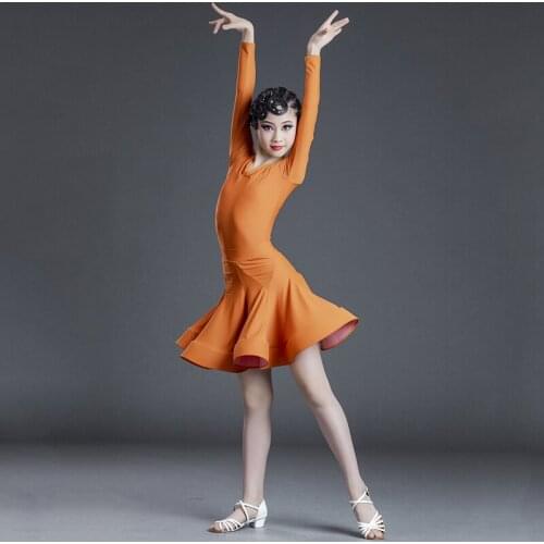 Kids Latin Dance Clothing Girls Training Clothes Velvet Split Skirt Children Long Sleeve Suit Professional Dance Clothes SL4843