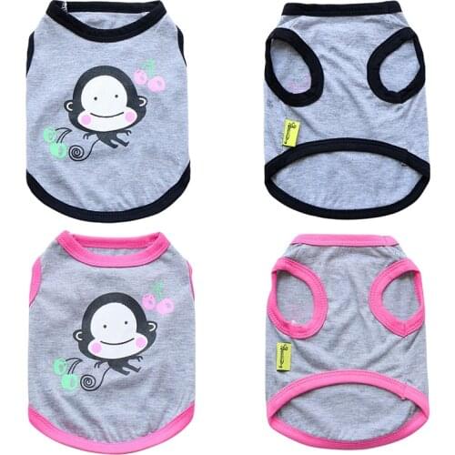 Summer Cute Dog Vest Breathable Cherry Monkey Print Pet Vest 100% Cotton Pet Clothes For Small Medium Dog Clothing Ropa Perro