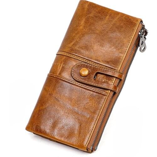 Fashion Wallet Genuine Leather Long RFID Anti-theft Multi-Function Large Cap Leather General Purse for Men and Women