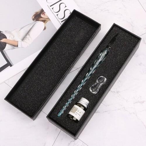 Crystal Glass Dip Pen Set Non-carbon Ink Fountain Signature Pen Writing Tools