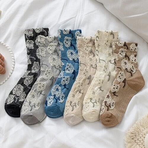 2022 New Fashion Woman Socks Harajuku Retro Floral Print Streetwear Crew Socks College Style Lolita Kawaii Girls Cute Long Socks