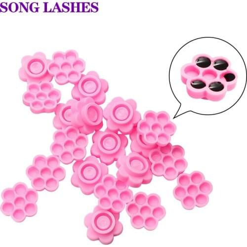 New 100 PCS False Eyelash Extension Blooming Cup Glue Holder Pink Flower Plum Shaped Eyelashes Accessories Lashes Supplies