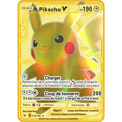 2021 New Pokemon Metal Gold Card French PV Shiny Metal Card Game Fire-breathing Dragon Childrens Gift Gameboy Yugioh Toy Boy