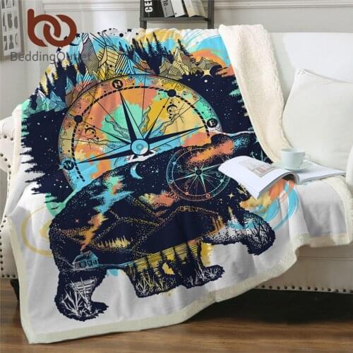 BeddingOutlet Bear Theme Blanket Soft Sherpa Plush Throw Blanket Compass Super Soft Fleece Blanket Woodland Funny Bedroom Decor