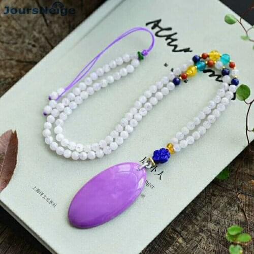 Wholesale Purple Natural Mica Pendants Caved Water Drop Pendant Necklace Moon Stone Sweater Chain Lucky for Women Jewelry