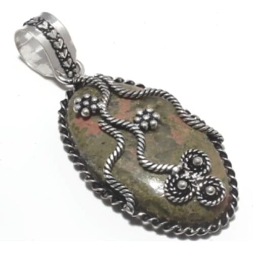 Genuine Unakite Silver , Hand made Women Lady Fine Jewelry gift, 65 mm, P9685