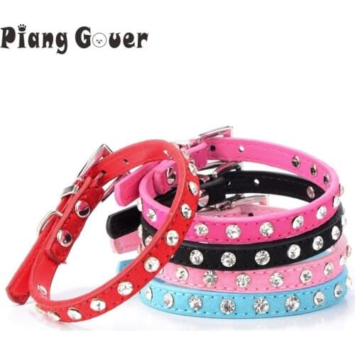 Dog harness Puppy Dog Collars Bell Rhinestone PU Leather Cat Supply Collars Pet Neck Strap