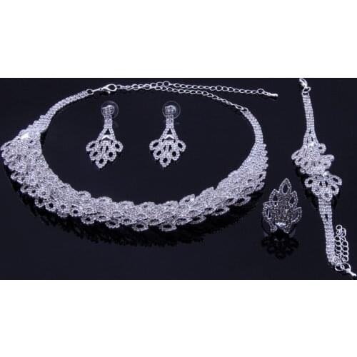 New Fashion Silver Plated Crystal Necklace/Earrings/Ring/Bracelet Wedding Accessories Bridal Jewelry Sets For Women#N202
