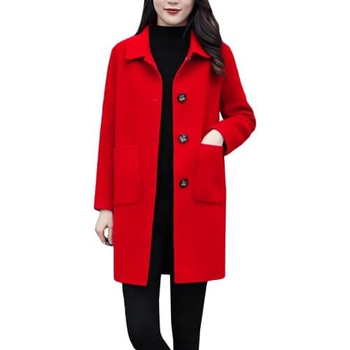 Boutique woolen coat womens medium long 2020 winter new thickened clip plus size Loose womens slimming down overcoat
