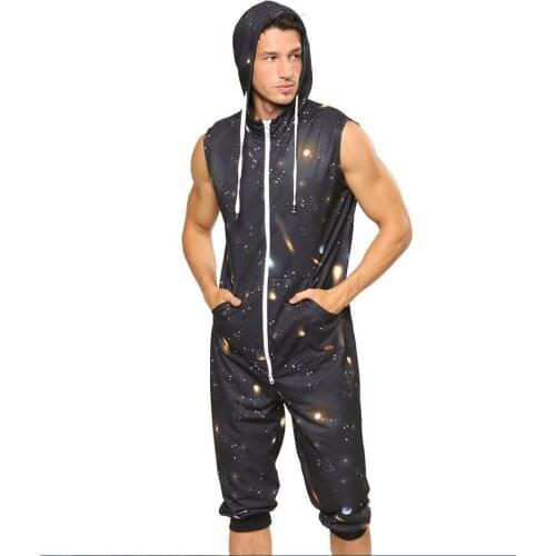 Kigurumis Summer Sleeveless Pajamas Onesie Men Adult Nightwear Zipper Homewear