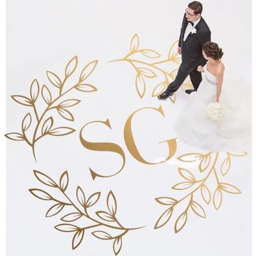 Custom Initial Wedding Party Dance Floor Sticker Decor Tree branch Design Monogram Mural Removable Vinyl Wall Stickers