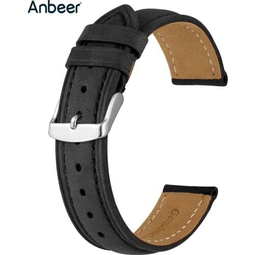 Anbeer Watch Band 18mm 20mm 22mm,Genuine Leather Replacement Strap Black Suede Bands Men Casual Bracelet