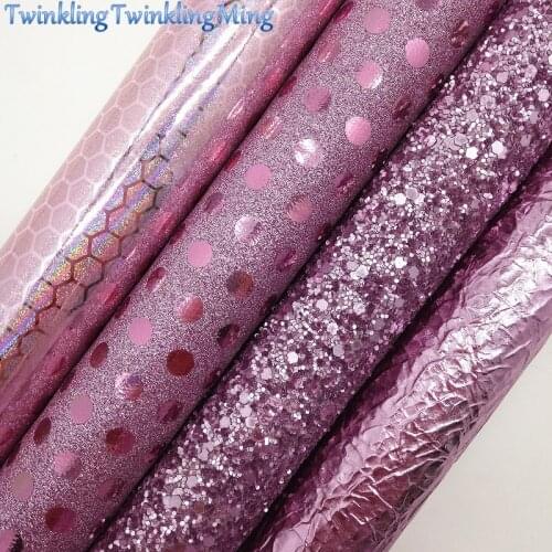 PINK Glitter Fabric, Metallic Faux Fabric, Honeycomb Synthetic Leather Fabric Sheets For Bow A4 21x29CM Twinkling Ming XM807