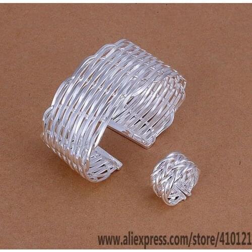 S236 Hot Sale High Quality Anniversary Jewelry Sets,Wholesale Jewelry Elegant Charms Fashion Flat Mesh Ring Bangle /deualw