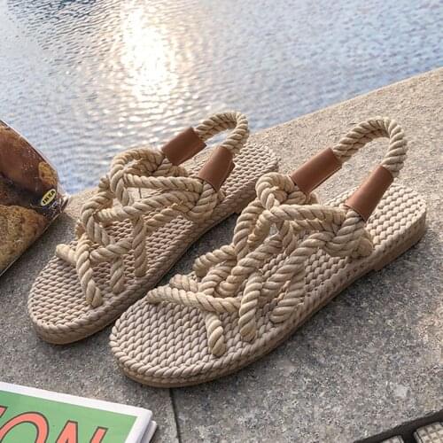 Women Sandals New Summer Shoes Woman Rubber Hemp Rope Breathable Beach Women Flat Sandals Slip-On Shoes Femme Sandalias Mujer