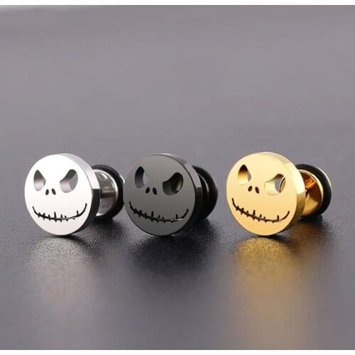 Hip Hop Stainless steel Stud Earrings pumpkin head shape For Women Men Fashion Punk Style Ear Jewelry Gifts 2 pieces