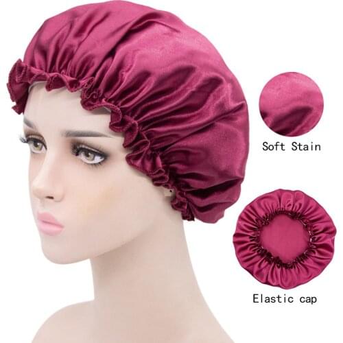2020 new single-layer satin night cap beauty care pure color elastic dome shower cap stain bonnets