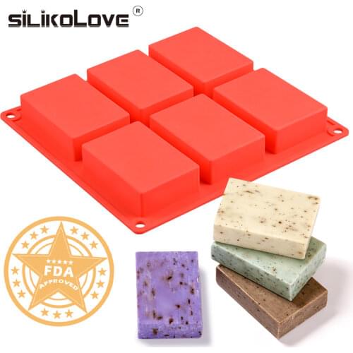 SILIKOLOVE 6 Cavity Silicone Mold for Making Soaps 3D Plain Soap Mold Rectangle DIY Handmade Soap Form Tray Mould
