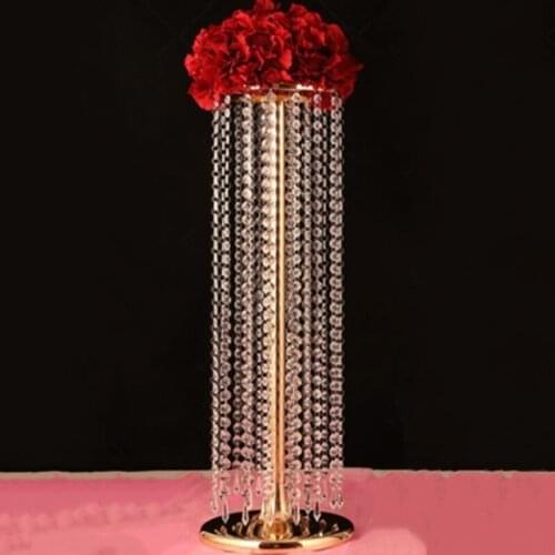 Wedding Flower Chandeliers Flower Stand with Acrylic Bead Pendants for Wedding Table Centerpiece