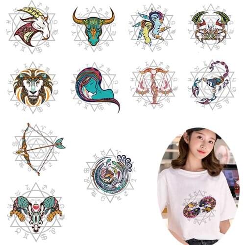 Twelve Constellations Heat Sticker Iron-on Transfers For Clothing For Jacket Applique Decor Clothing Stickers on Clothes DIY