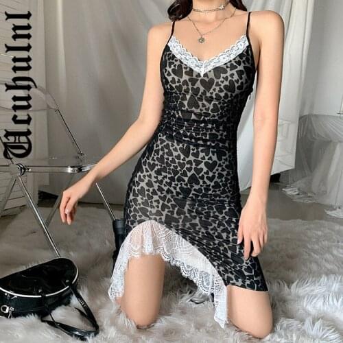 Ucuhulnl Vintage Y2k E-girl 90s Party Dress Women Strapless Lace Patchwork High Waist Sexy Dress Gothic Dark Punk Dress Female