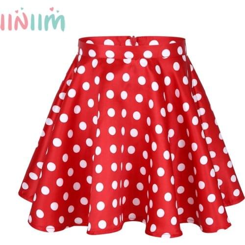 Iiniim Girls Vintage 50s Smooth Satin Polka Dots Back Zipper Closure Full Circle Flared Swing Kids Mini Skirt for Fancy Parties