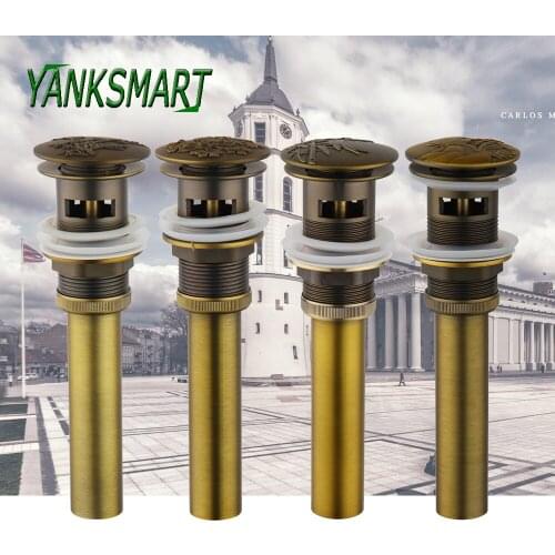 YANKSMART Basin Bottle Trap Antique Brass Bathroom Vanity Basin Pipe Waste With Pop-up Round Plate Basin Siphon Floor Drains