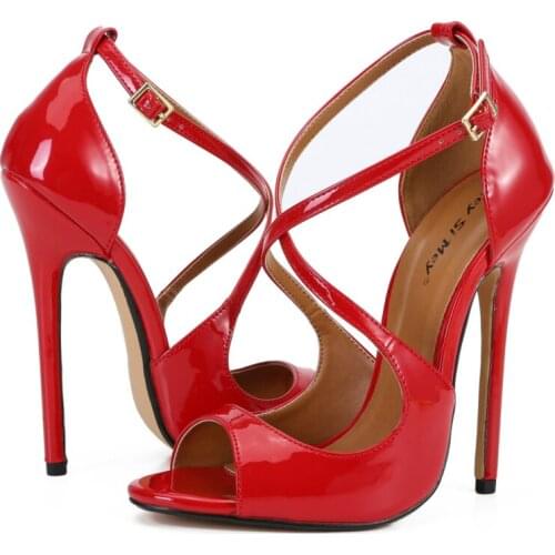 Women Fashion Patent Leather Open Toe Cross-Strap Super High Stiletto Heels Sandals Party Dress Shoes sandaleas de mujer Black