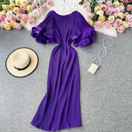 Womens dress 2021 new French style ruffled flared sleeve pleated dress fashion temperament long summer dress
