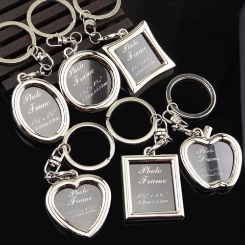 100pcs/Lot Metal Photo Frame Keychain Heart Round Square Shape Key Chain Apple Keyring DIY Logo For Lover Gifts Frame Keyrings