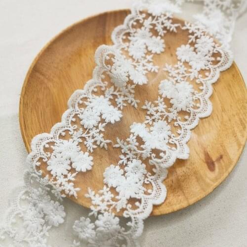 2Meters Off White Flower Thread Floral Embroidery High Quality Bilateral Lace Trim Fabric For Garments Wedding Dolls Dress 11cm