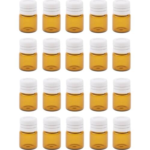 20 Pcs Portable Amber Mini Glass Bottles Sample Vial Small Essential Oil Bottles Travel Must Refillable 1ml/2ml