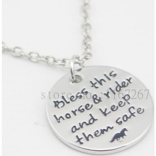 2016 hand stamped Jewelry"Bless this horse and rider and keep them safe" Horse Pendant Horse Quote Necklace Horse Lover Jewelry