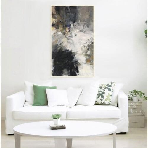 Abstract Black and White Wall Art Canvas Painting Posters and Prints Yellow Wall Pictures for Living Room Home Decoration