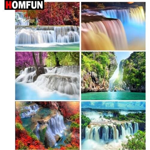 HOMFUN Diamond Painting Full Square/Round Diamond "Landscape waterfall " Pattern Embroidery Cross Stitch 5D Rhinestone Painting
